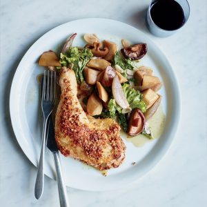 Pan-Roasted Chicken Legs in a Coriander and Almond Crust + A151123 Food & Wine + Handbook: Mastering My Mistakes, Mad Genius Tips, Vegetable, and Cravings + March 2016